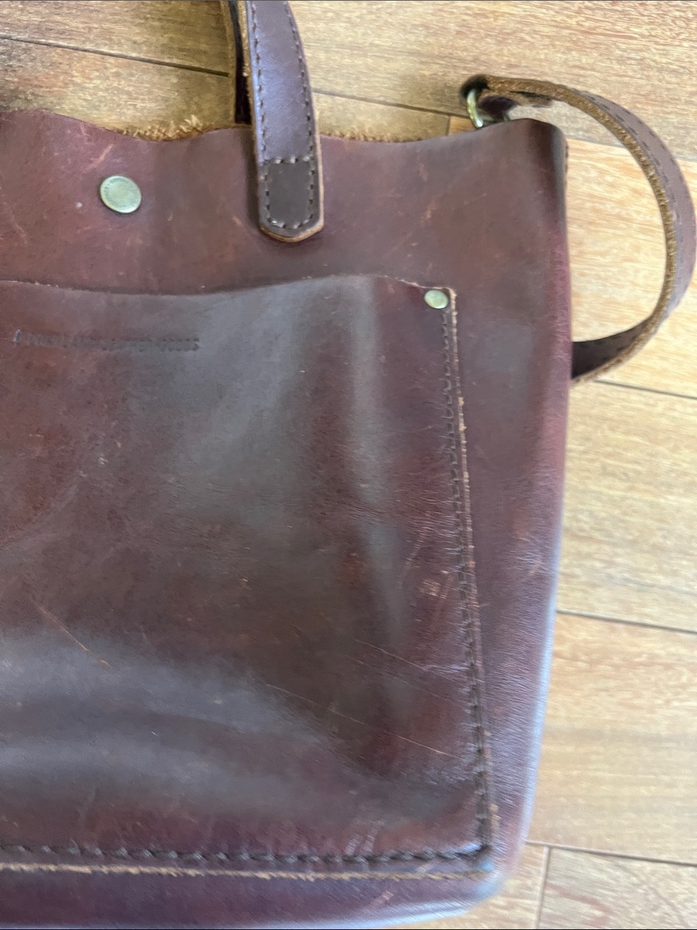 Portland leather mini crossbody tote in cognac - Picture 7 of 9